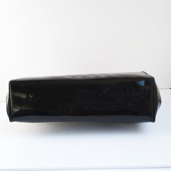Vintage Black Sturdy Shiny Roomy Patent Gold Kiss Clasp Envelope Satchel Bag - Picture 7 of 15